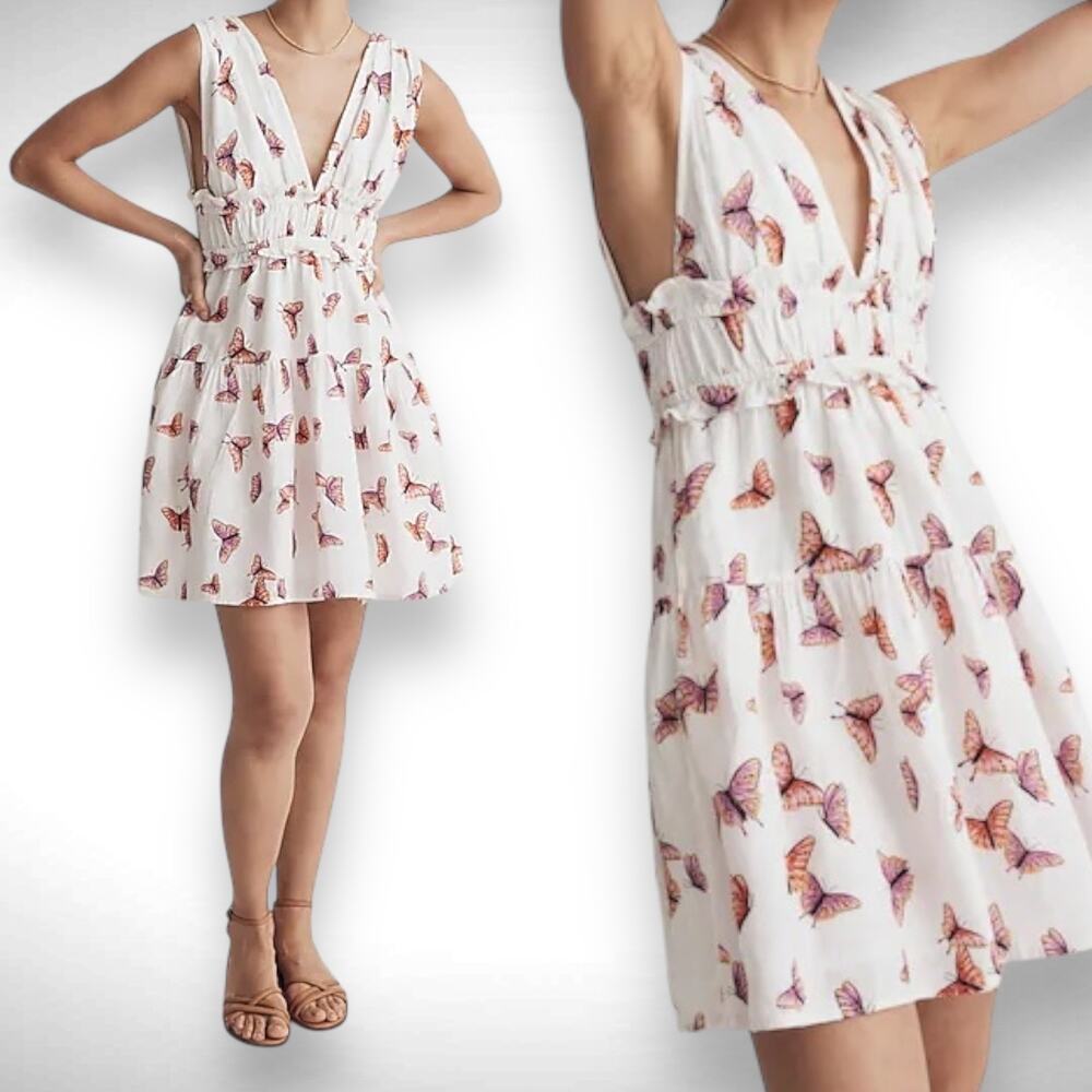 Banjanan Victoria Kaleidoscope Butterfly Ruffle Mini Dress‎ Size XS Vacation